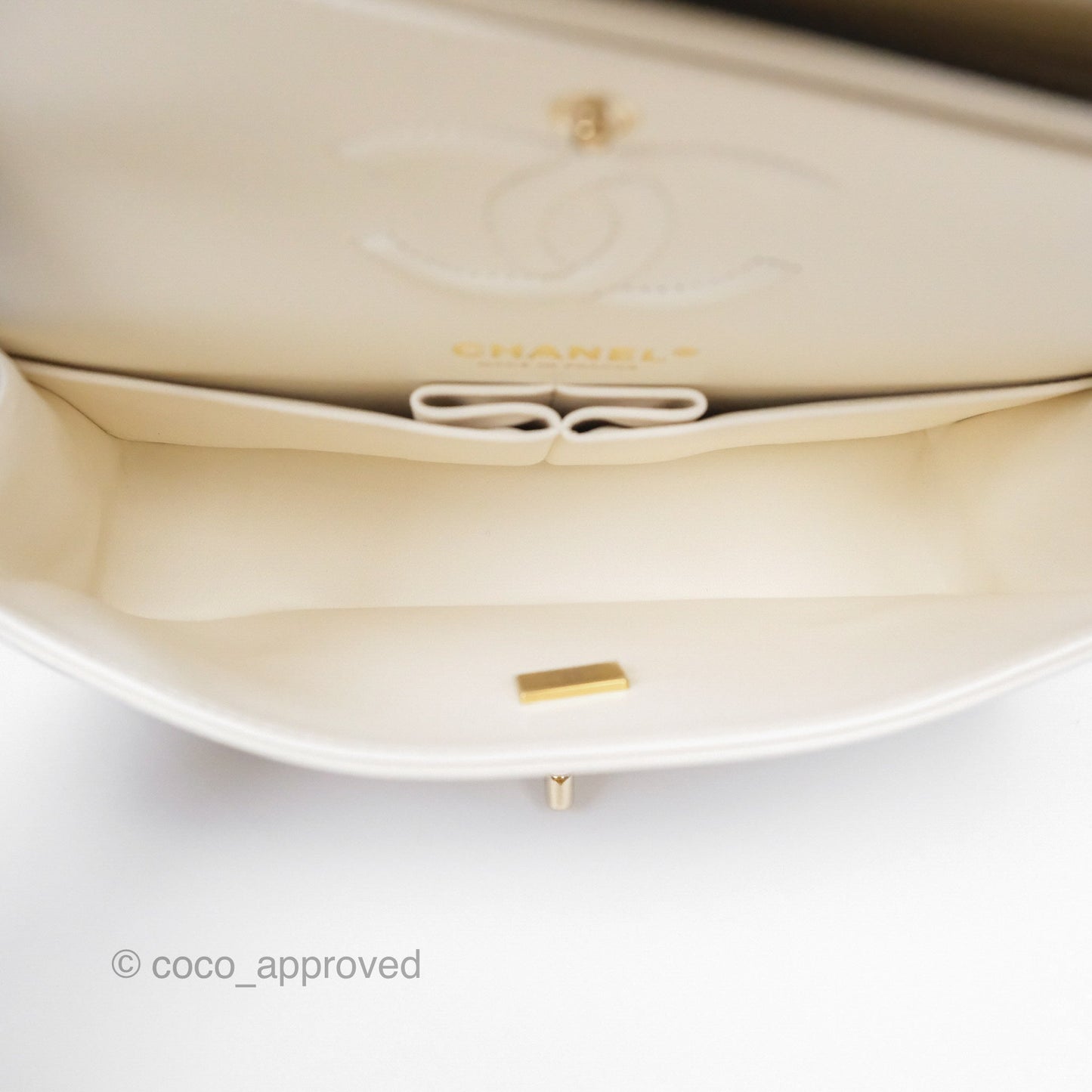 Chanel Small Classic Flap Quilted Ivory White Caviar Gold Hardware