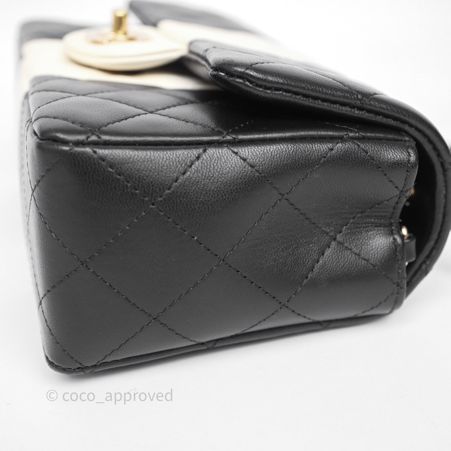 Chanel Mini Rectangular Flap Quilted Black White Lambskin Gold Hardware