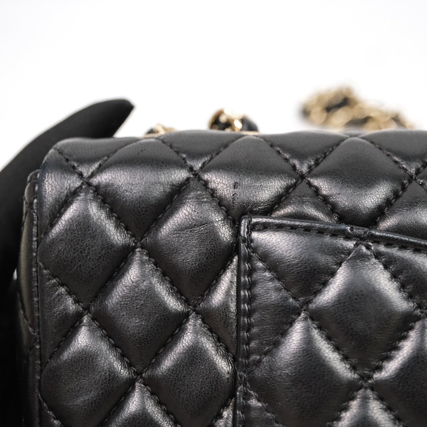 Chanel Quilted East West With Charm Flap Bag Lambskin Black Gold Hardware