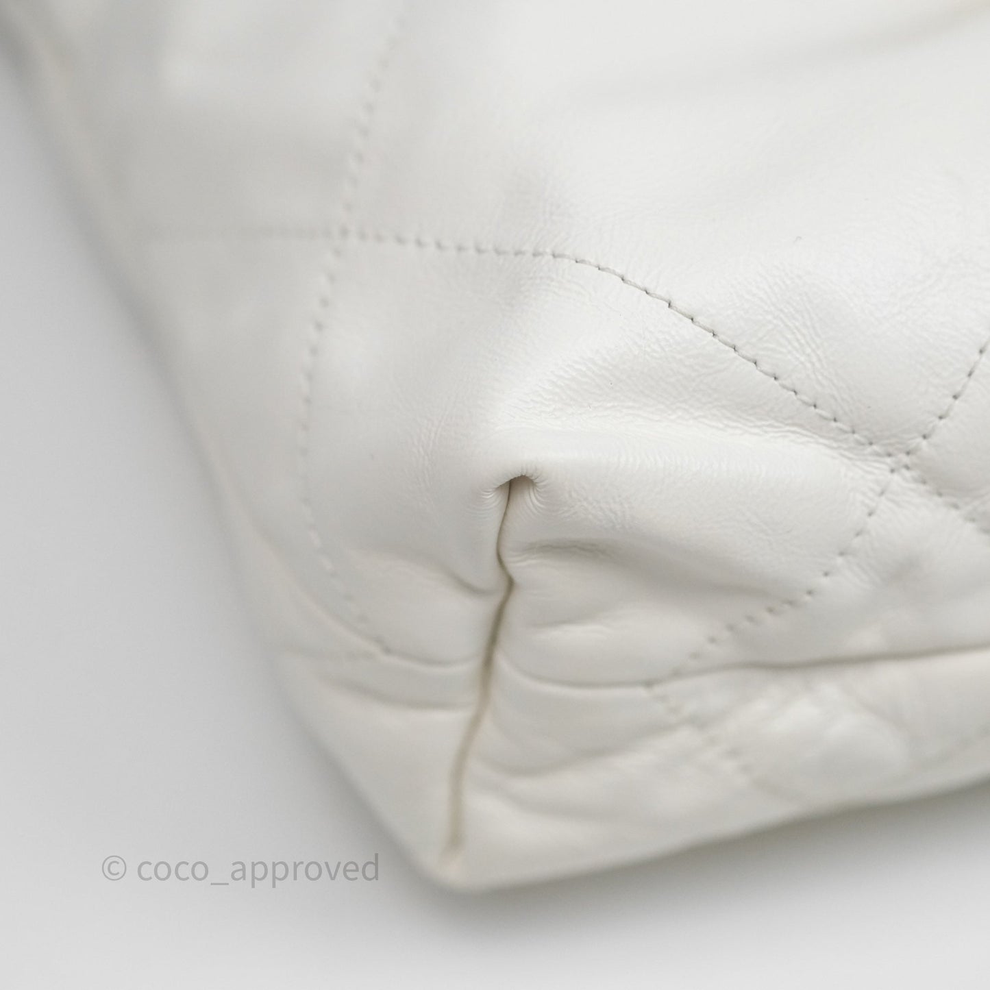 Chanel 22 Small White Aged Calfskin Black Logo Aged Gold Hardware