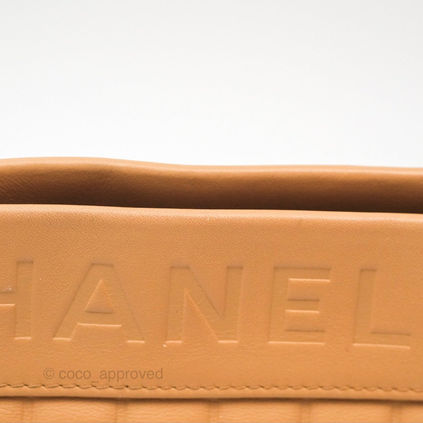 Chanel Vertical Quilted Lax East West Shoulder Bag Beige Calfskin