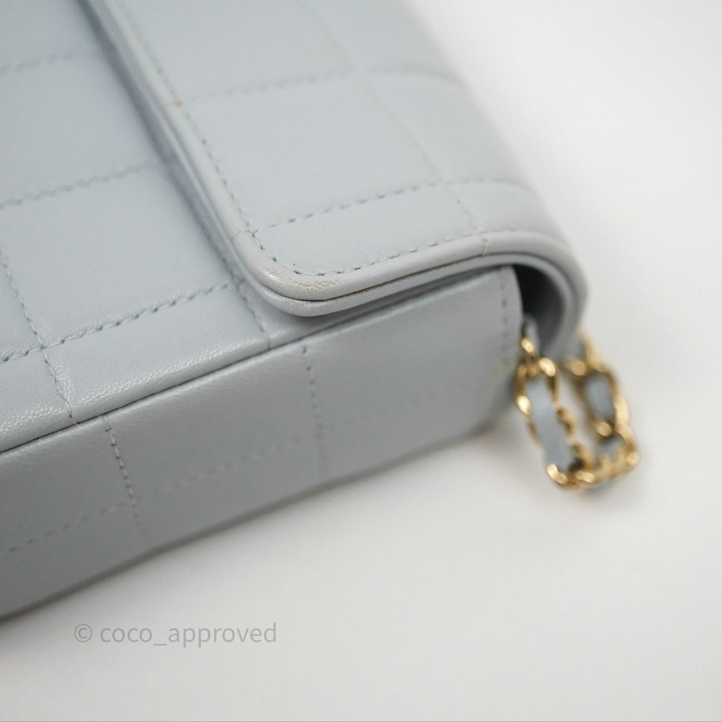 Chanel East West Chocolate Bar Flap Bag Blue Lambskin 24K Gold Hardware