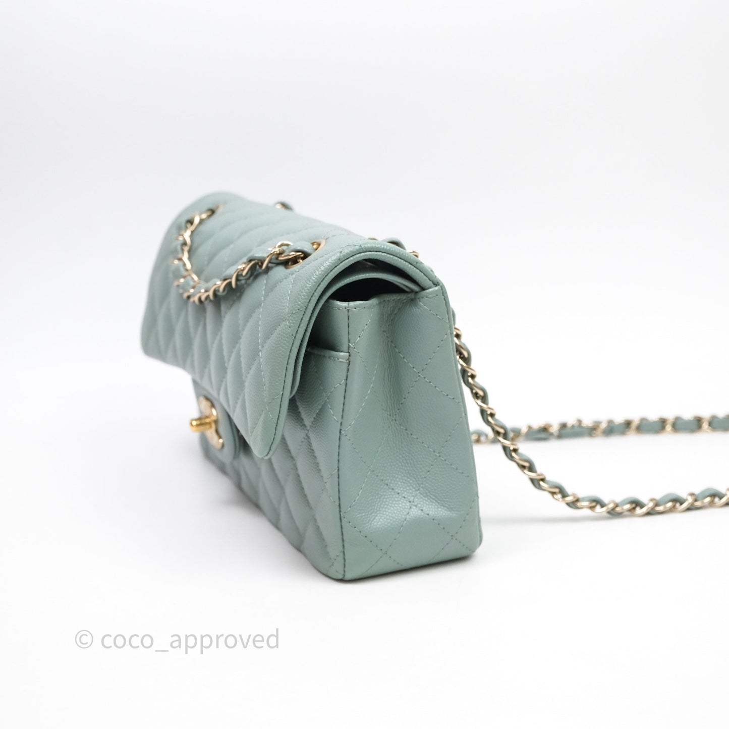 Chanel Small Quilted Classic Flap Tiffany Green Cavier Gold Hardware