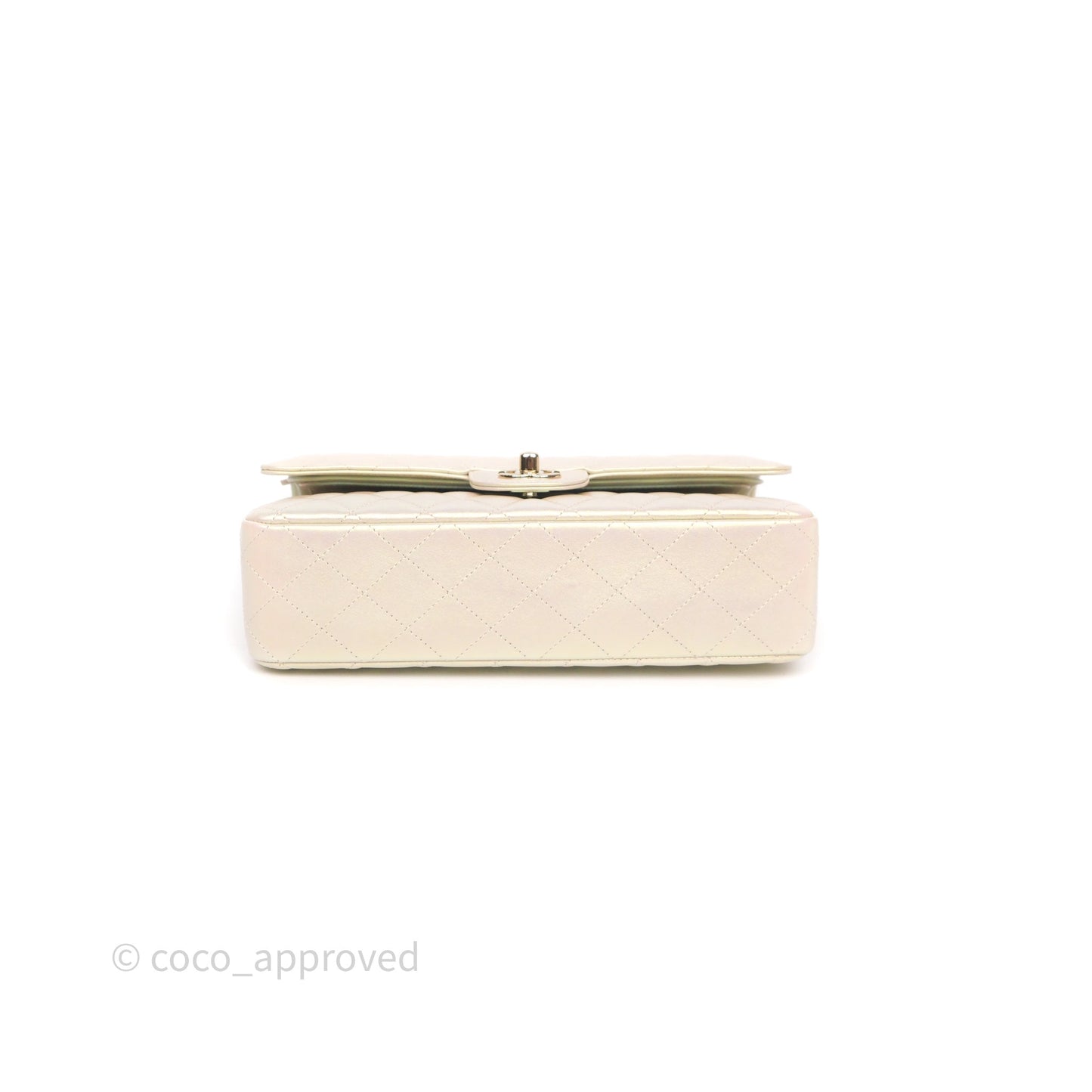 Chanel Classic Medium Double Flap Iridescent Beige Gold Hardware 21S