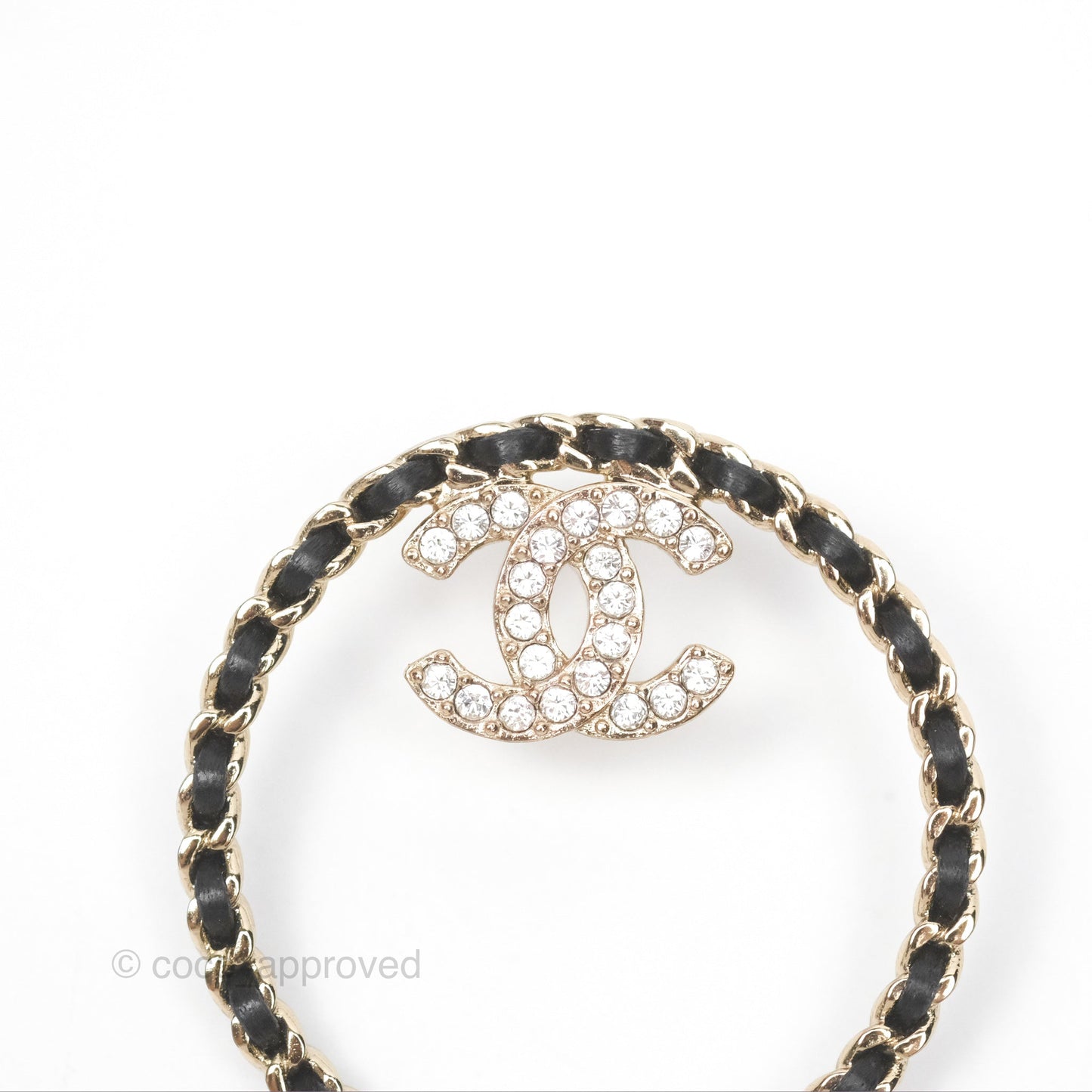 Chanel Round Woven CC Crystals Earrings Gold Tone 22B