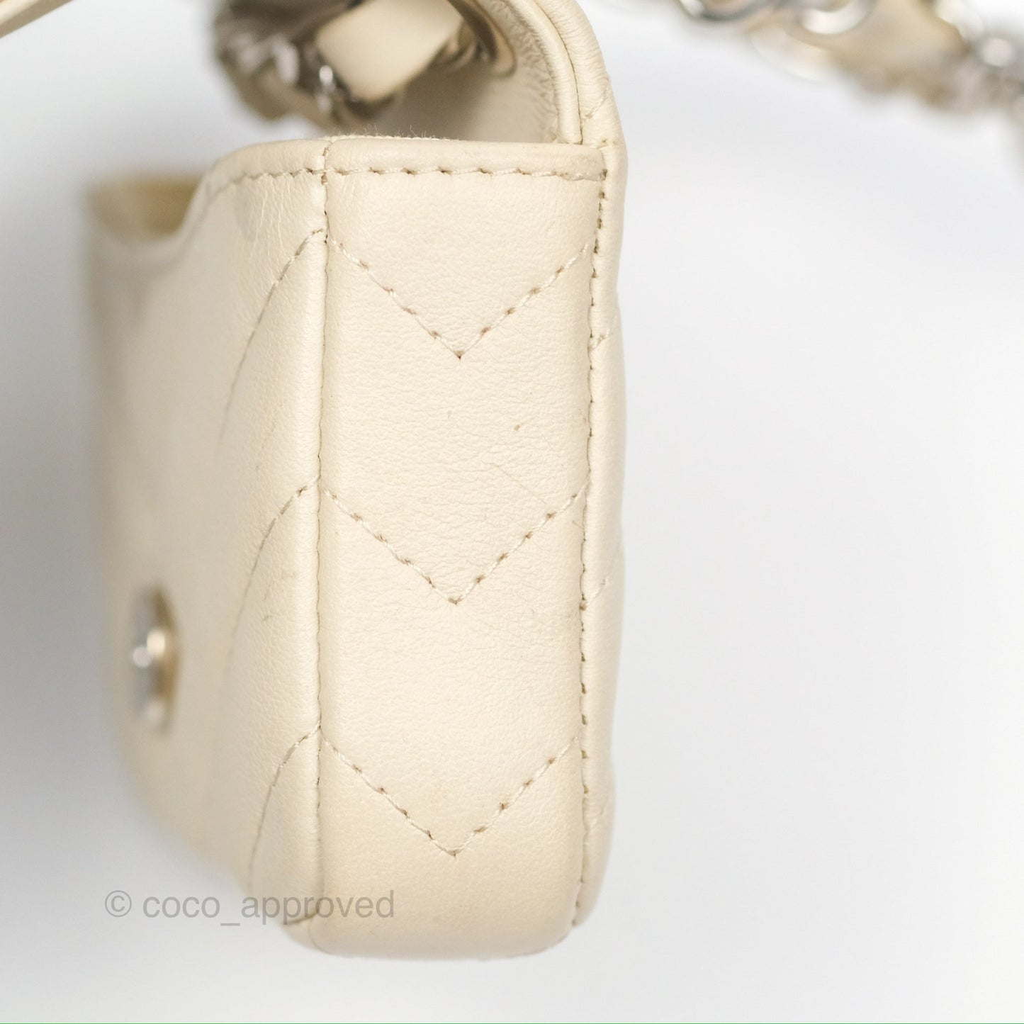 Chanel Mini Card Holder Chain Belt Bag Chevron Ivory Calfskin Silver Hardware