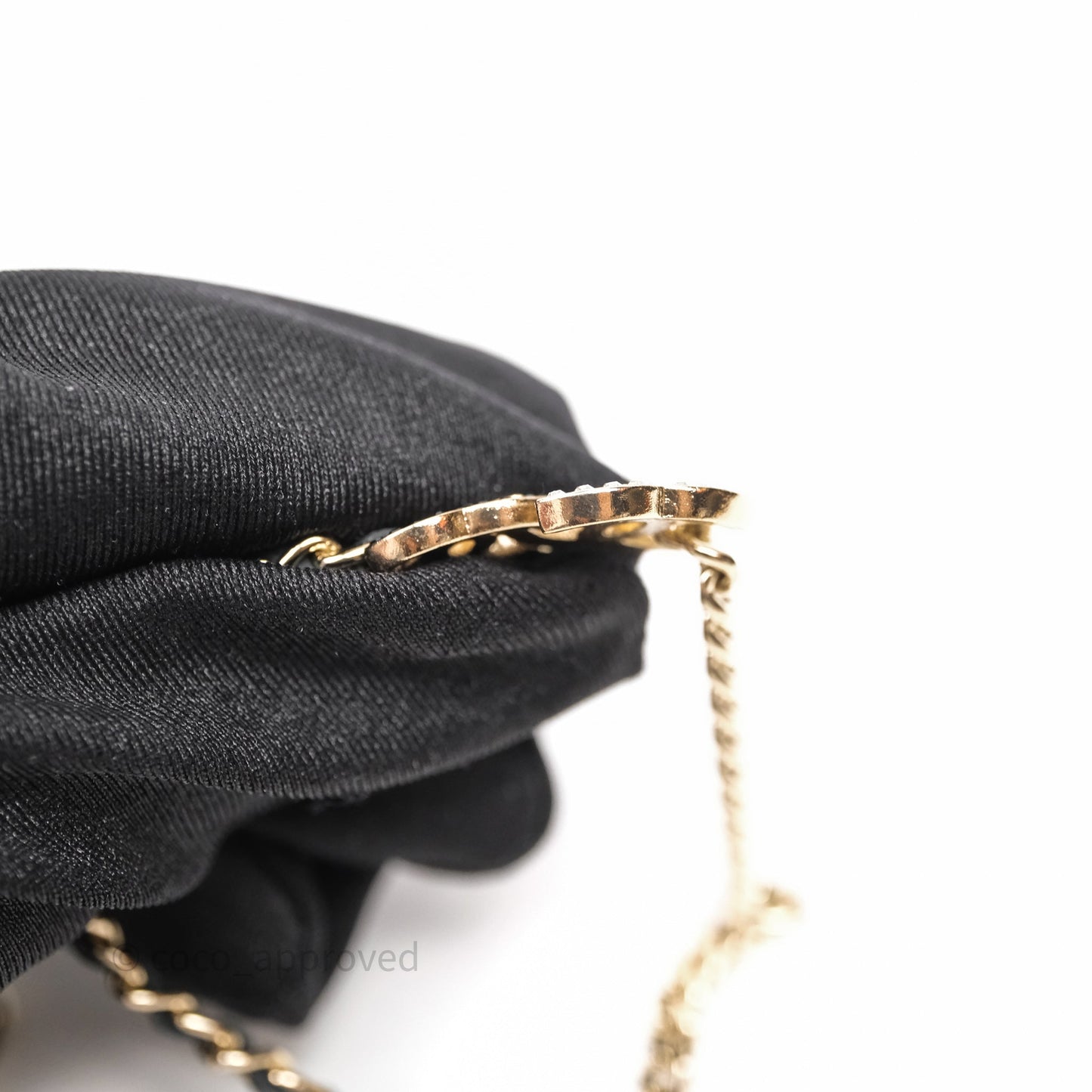 Chanel Double CC Crystals Black Leather Chain Choker Gold Tone 23V