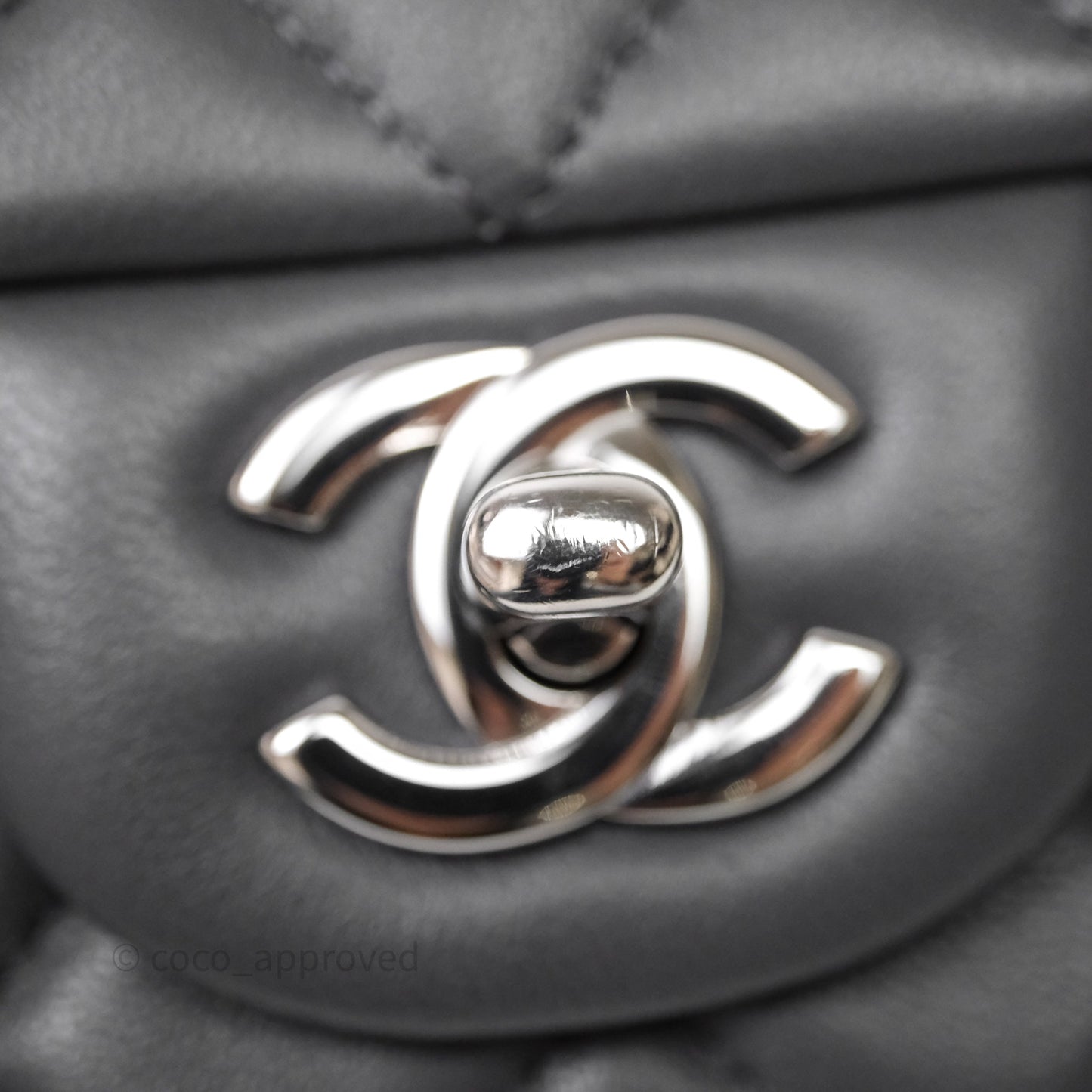 Chanel Quilted Mini Rectangular Dark Grey Lambskin Silver Hardware