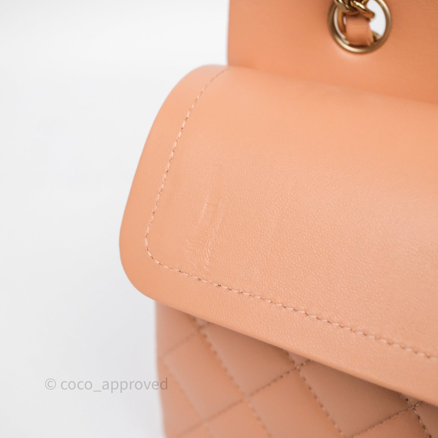Chanel Small Classic Flap Quilted Dark Peach Beige Lambskin Gold Hardware