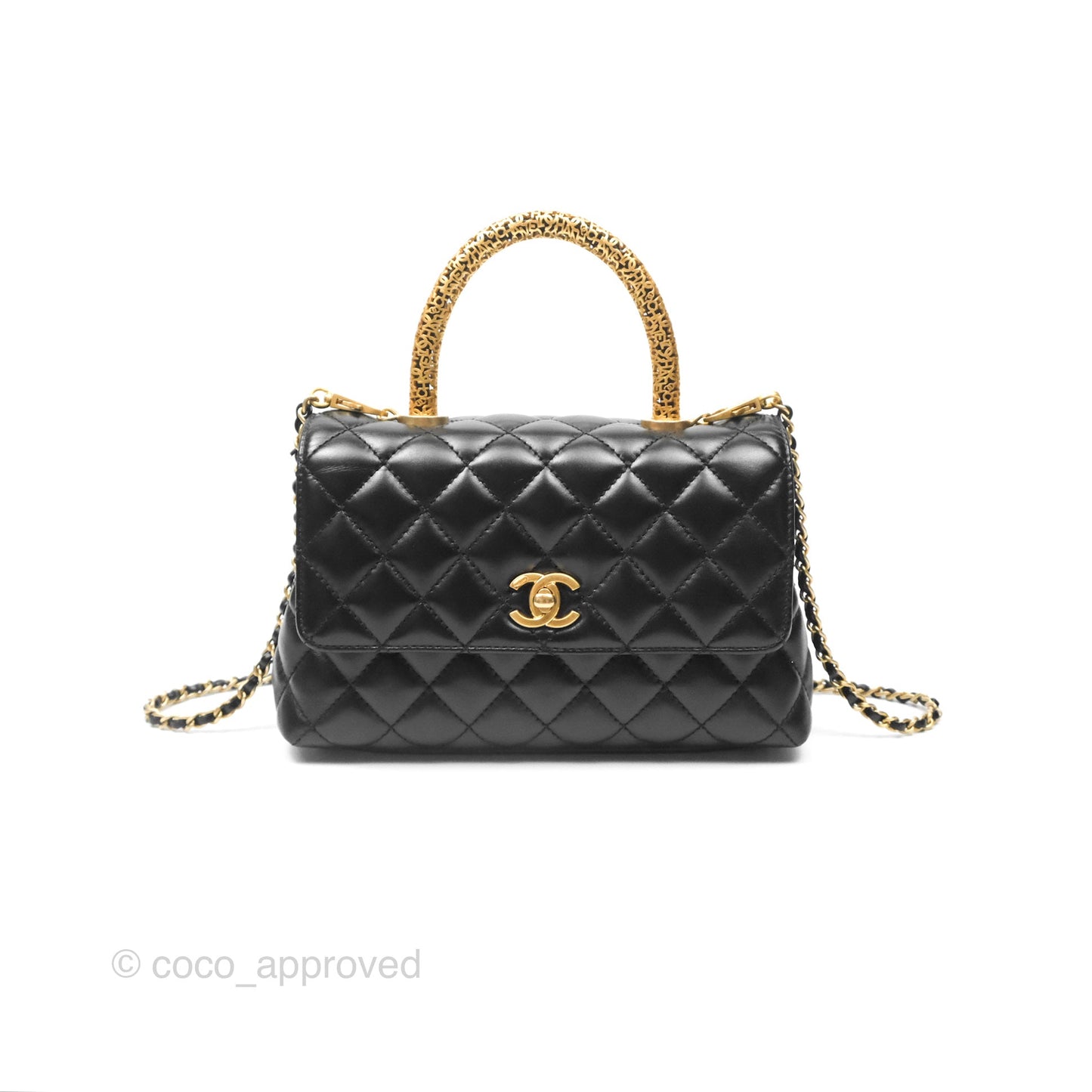 Chanel Small Coco Handle Quilted Black Calfskin Aged Gold Hardware