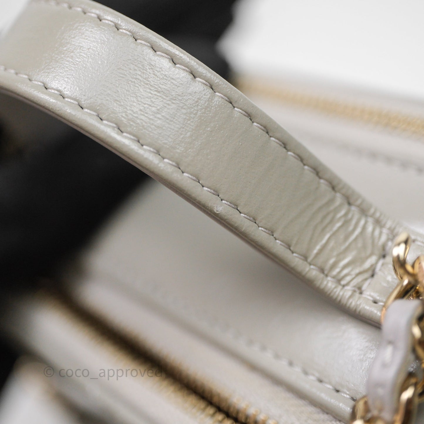 Chanel Mini Top Handle Camera Case Grey Shiny Calfskin Gold Hardware 22B