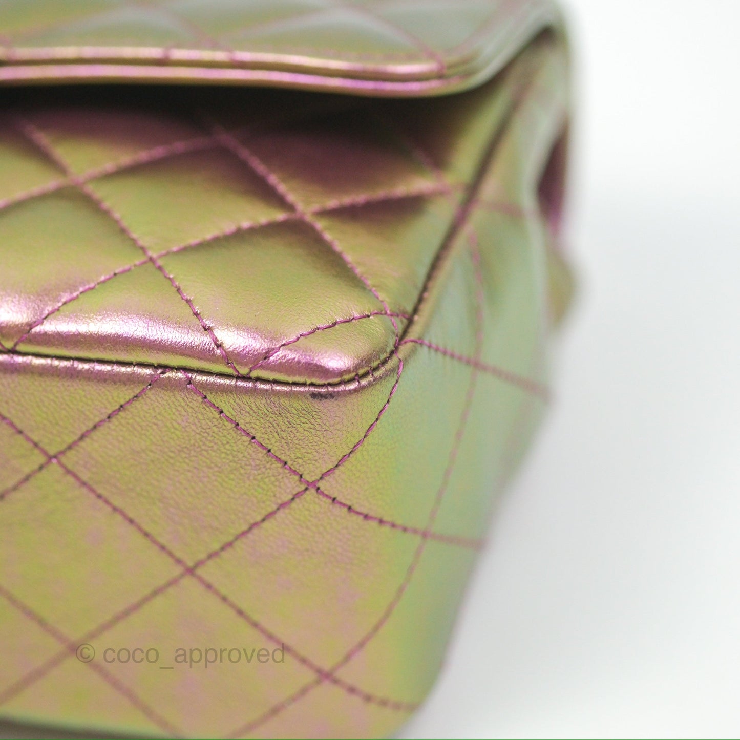 Chanel Classic Quilted Mini Rectangular Flap Metallic Purple Calfskin Gold Hardware