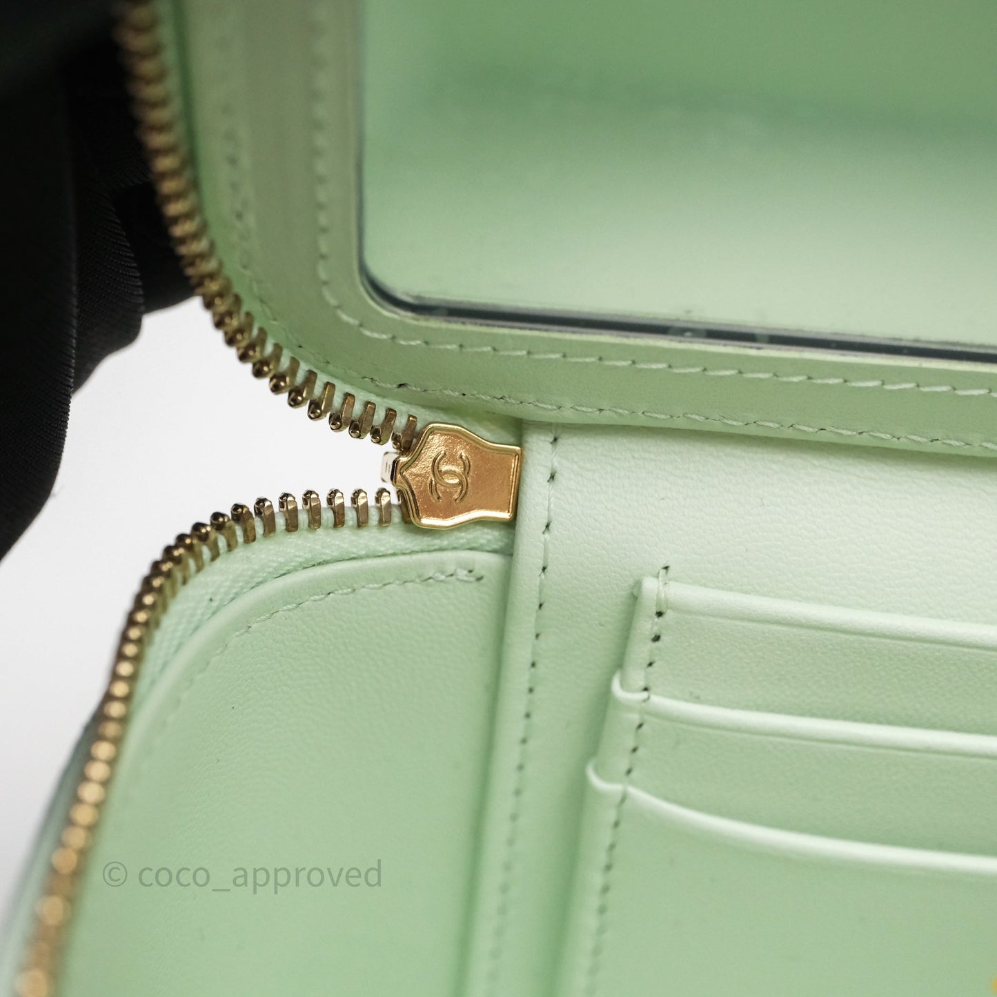 Chanel Vanity Rectangular Top Handle Mint Green Caviar Gold Hardware