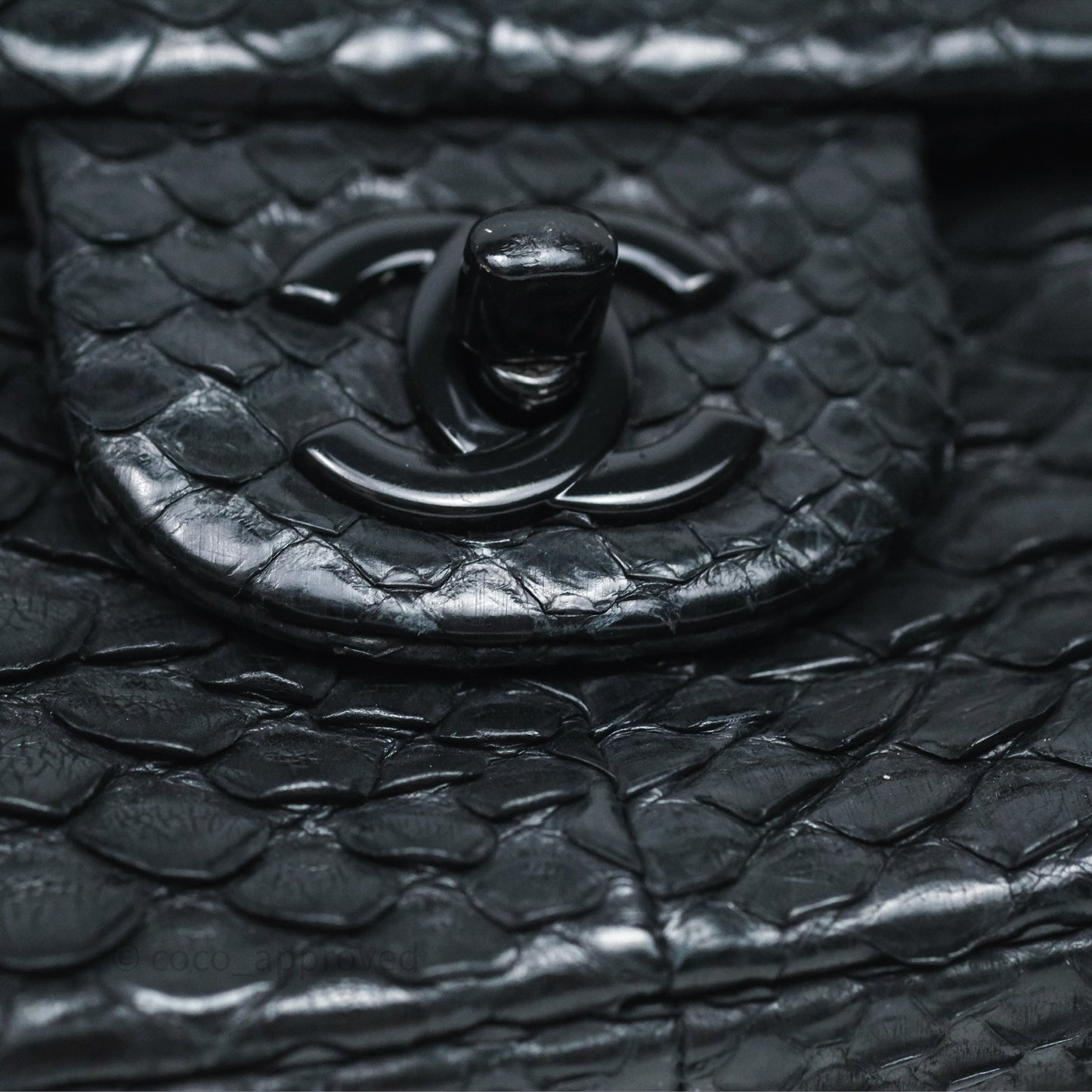 Chanel Classic M/L Medium Flap So Black Python Black Hardware