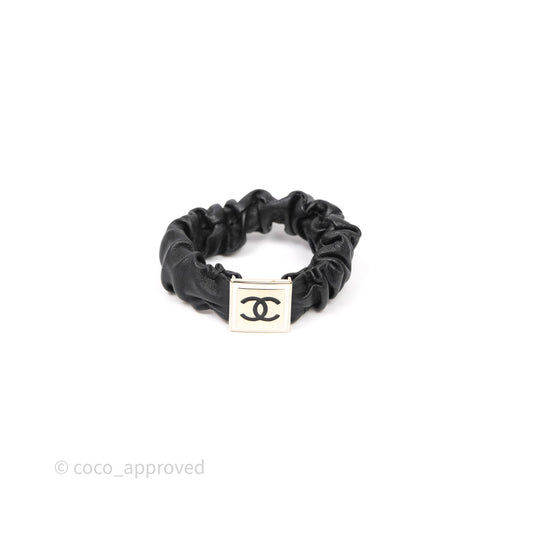 Chanel CC Black Leather Square Hair Accessory Gold Tone 21B