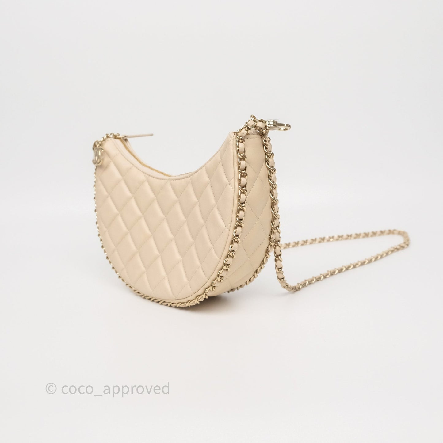 Chanel Small Hobo Bag Light Beige Lambskin Gold Hardware 23P