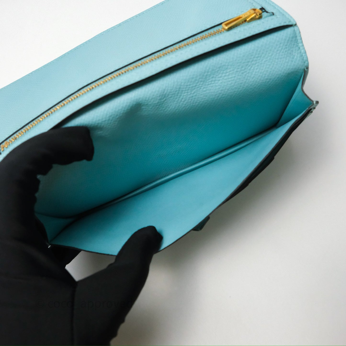 Hermès Bearn Long Wallet Bleu Atoll 3P Epsom Gold Hardware