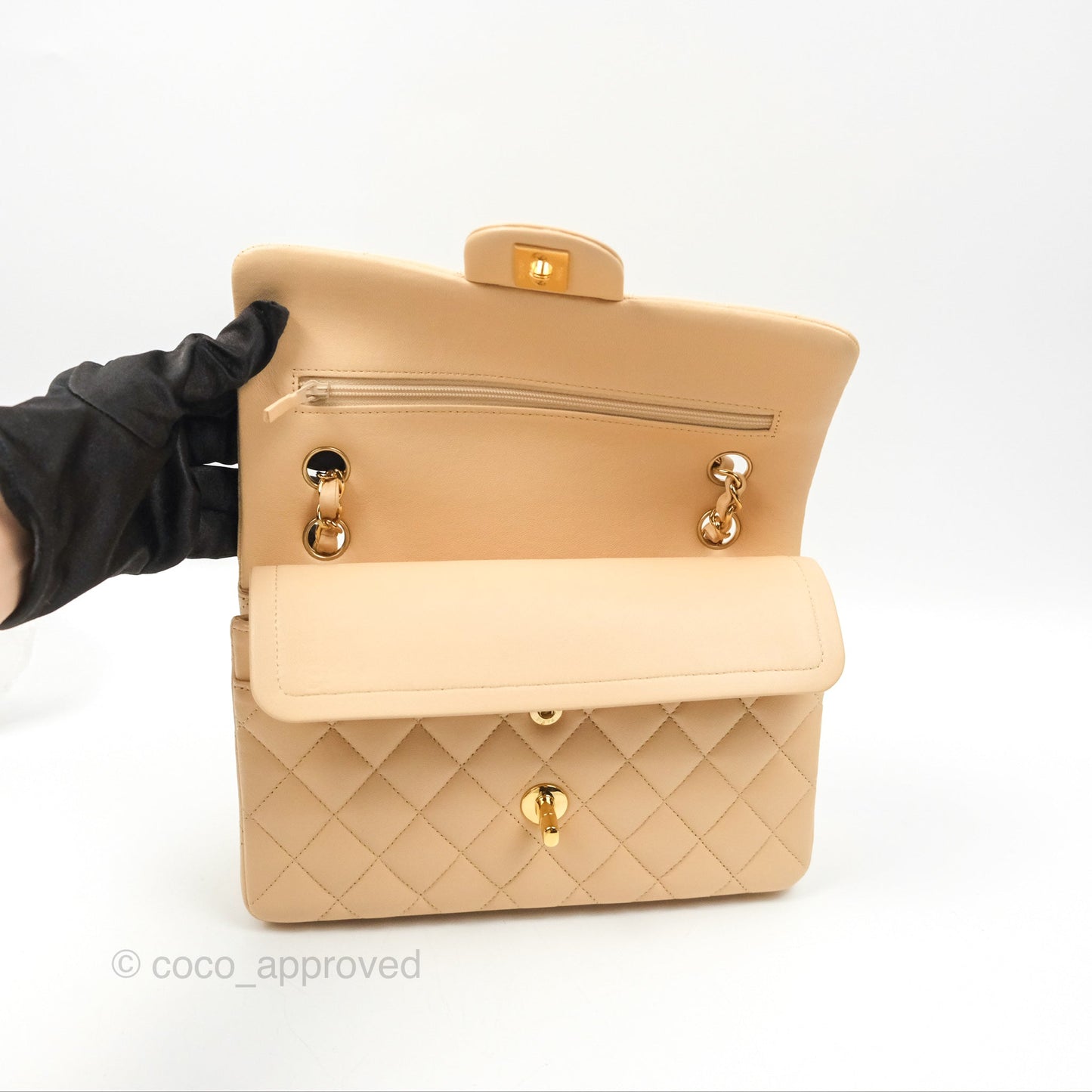 Chanel Small Quilted Classic Flap Beige Lambskin Gold Hardware
