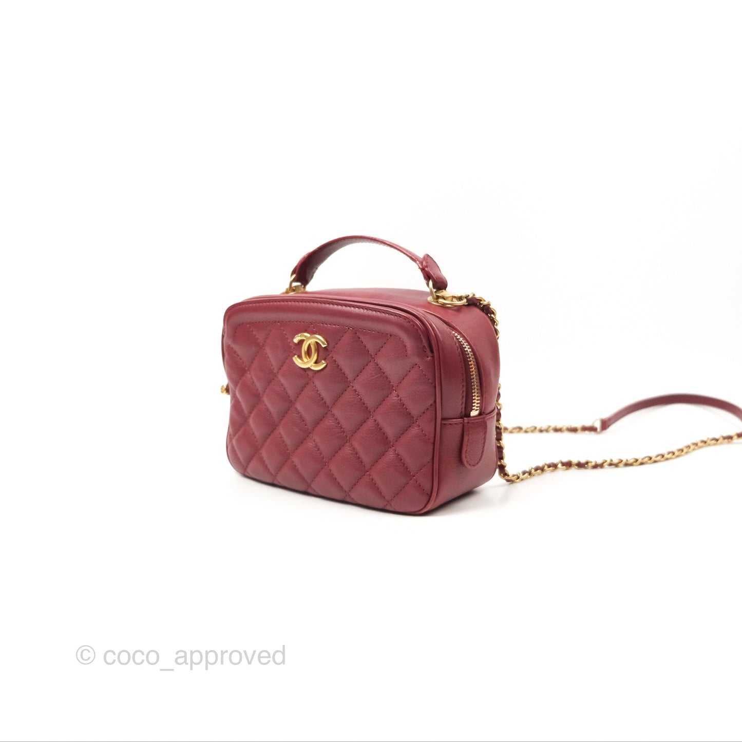 Chanel Quilted CC Small Vanity Case Dark Red Calfskin