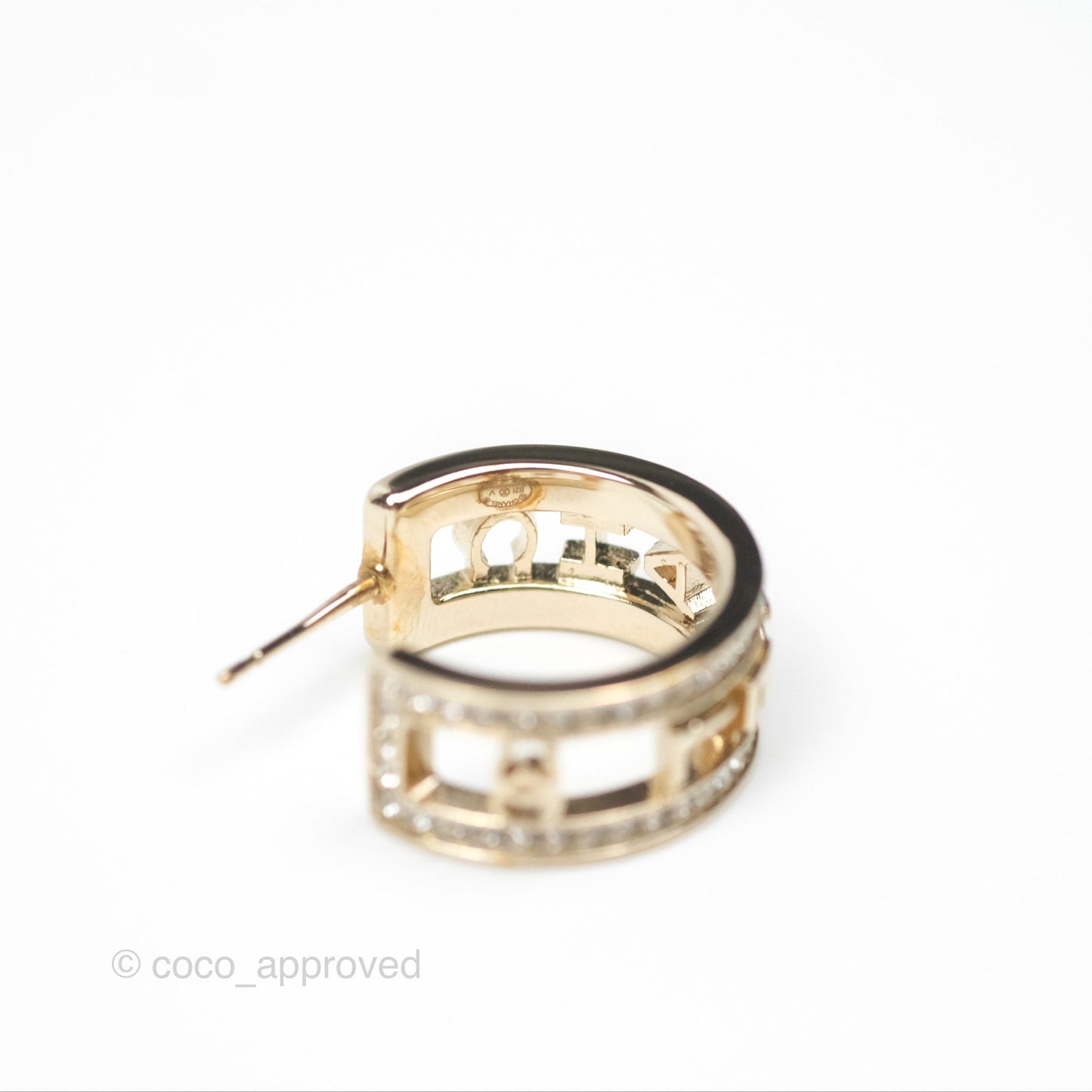 Chanel Logo Crystal Hoop Earrings Gold Hardware 21V