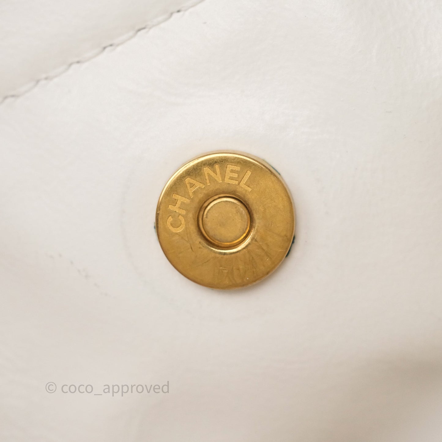 Chanel 22 Small White Aged Calfskin Black Logo Aged Gold Hardware