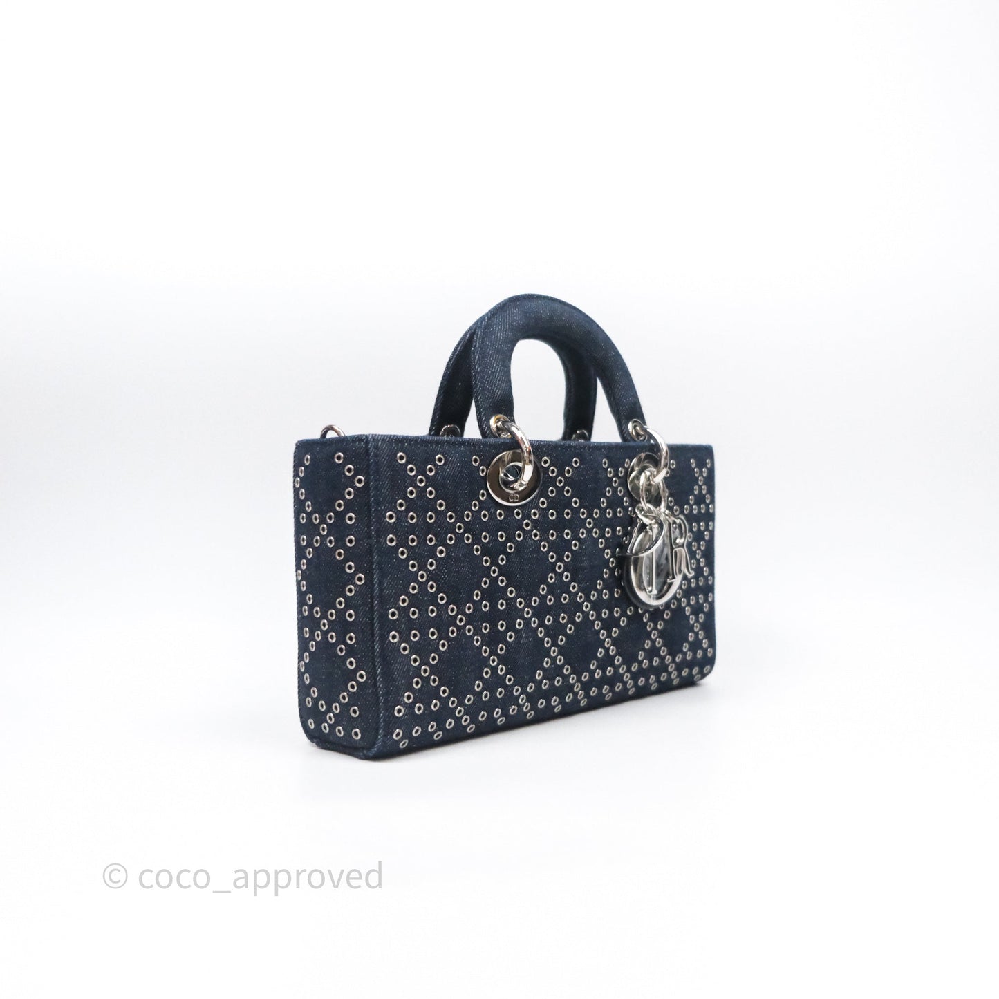Christian Dior Medium Lady D-Joy Denim Eyelet Silver Hardware