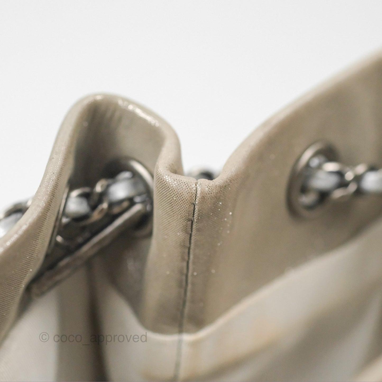 Chanel Small Urban Spirit Drawstring Bag Chevron Iridescent Silver Calfskin