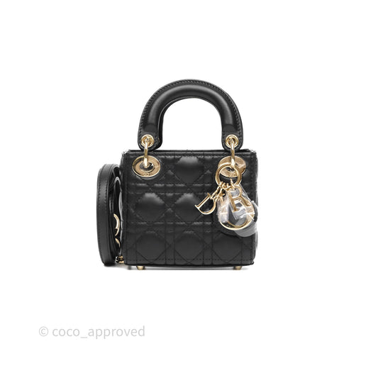 Christian Dior Micro Lady Dior Cannage Black Lambskin Gold Hardware
