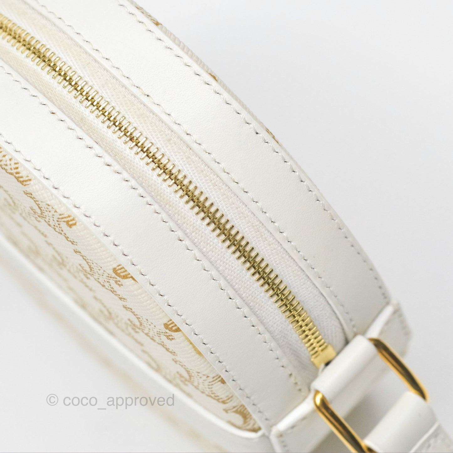 Celine Round Purse on Strap Triomphe Canvas White Calfskin