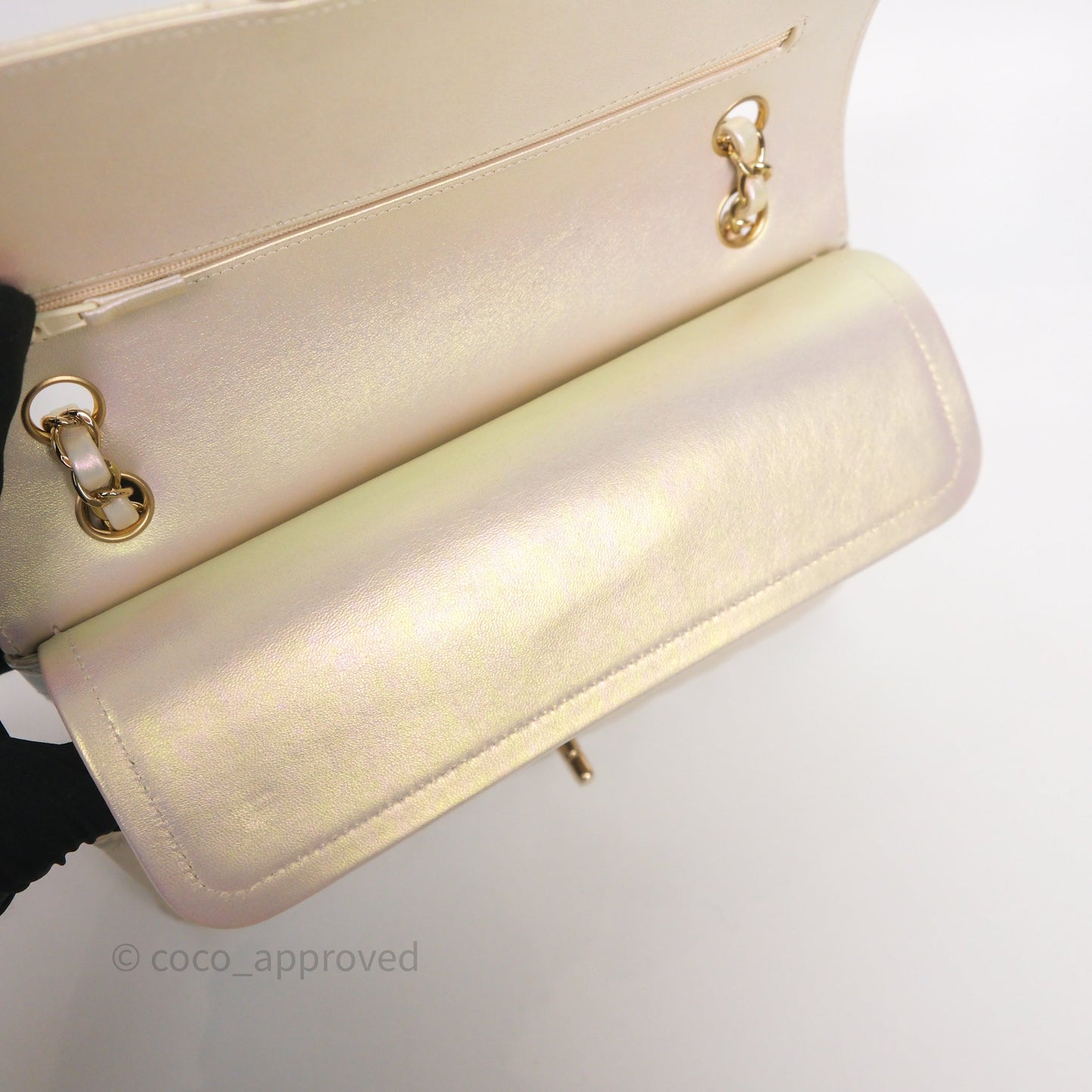 Chanel Classic Medium Double Flap Iridescent Beige Gold Hardware 21S