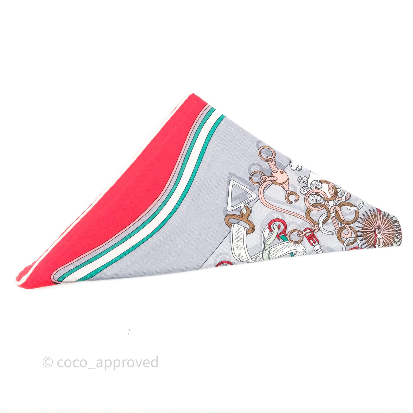 Hermes Giant Triangle Scarf Cashmere Silk Grey/ Red