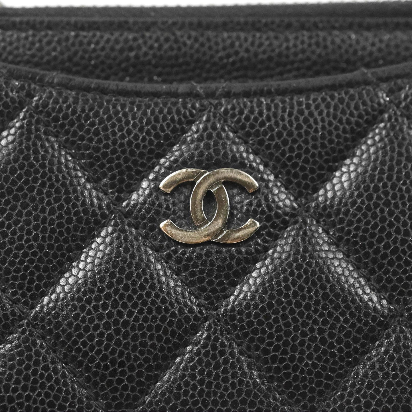 Chanel Quilted CC Zipped Card Holder Black Caviar Silver Hardware