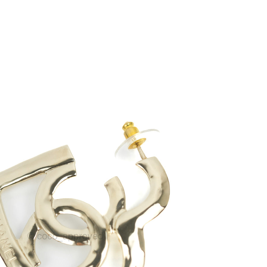 Chanel CC Heart Hoop Earrings Gold Tone 22P