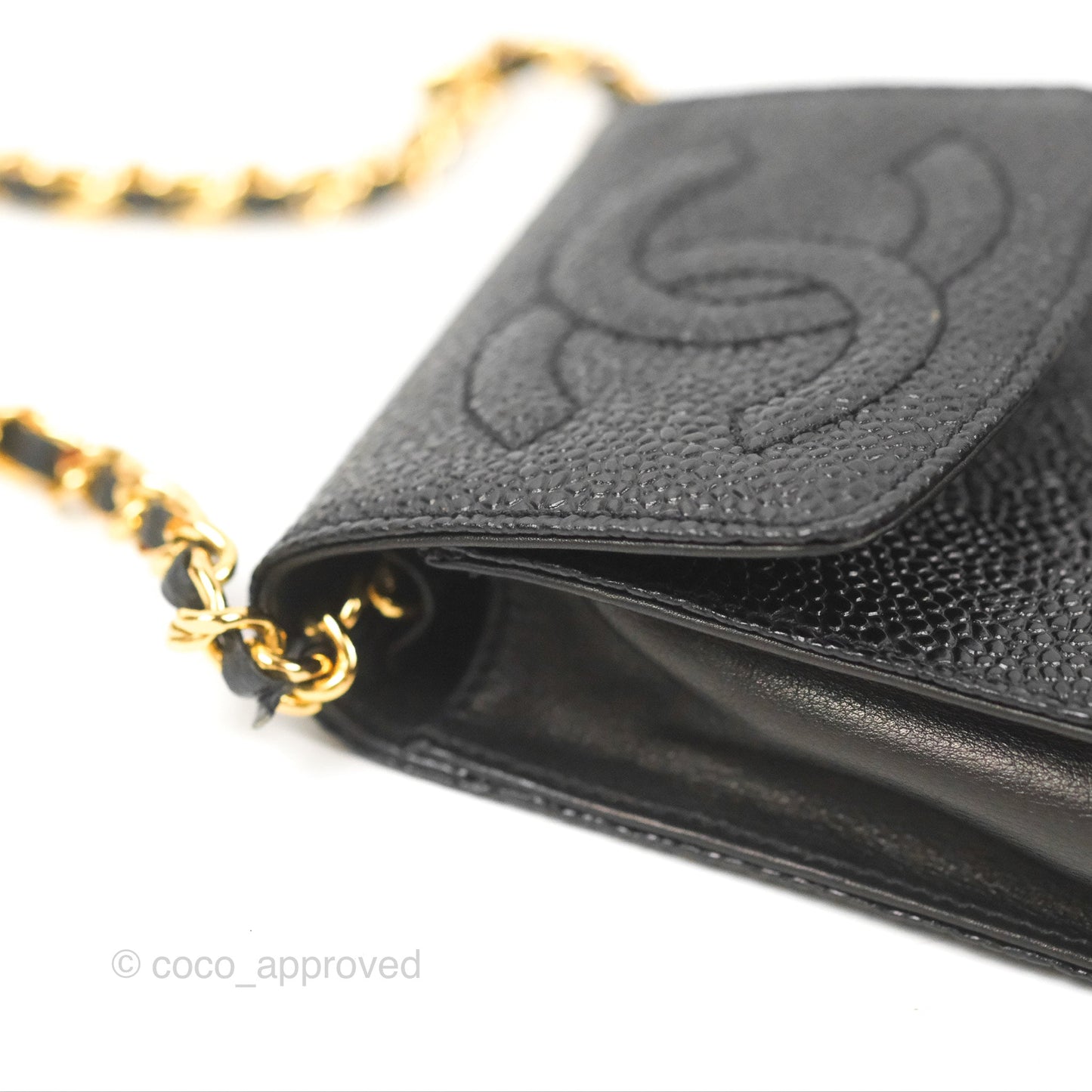Chanel Vintage CC Caviar Black Phone Case With Chain Gold Hardware