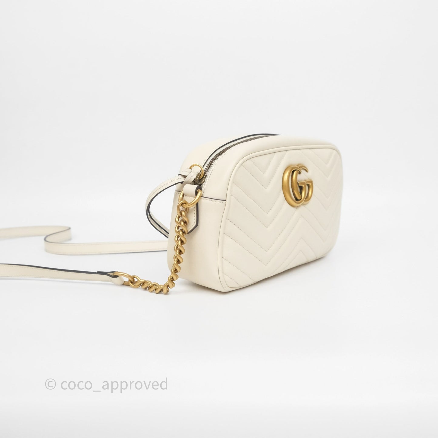 Gucci Small GG Marmont Camera Bag White Calfskin Gold Hardware