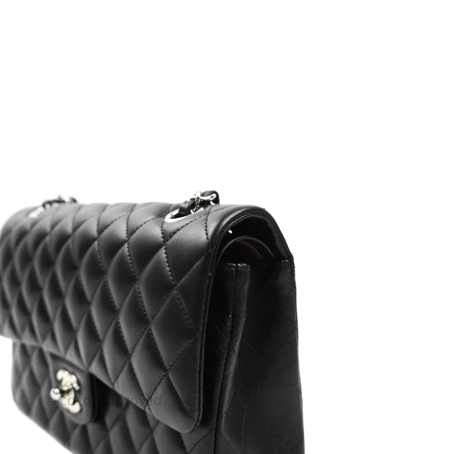 Chanel Classic M/L Medium Double Flap Black Lambskin Silver Hardware