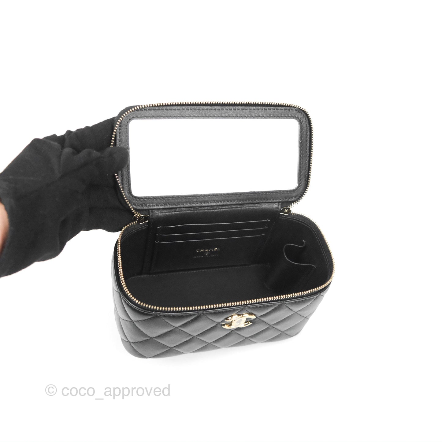 Chanel Vanity Rectangular Top Handle Black Lambskin Gold Hardware
