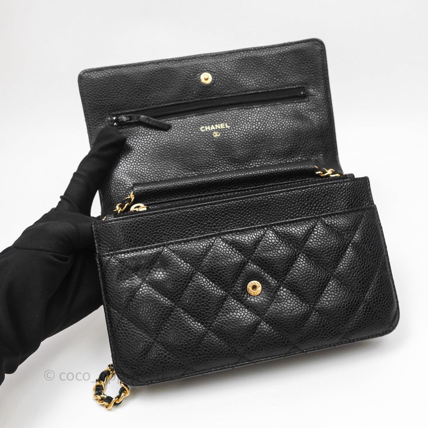 Chanel Quilted WOC Black Caviar Gold Hardware