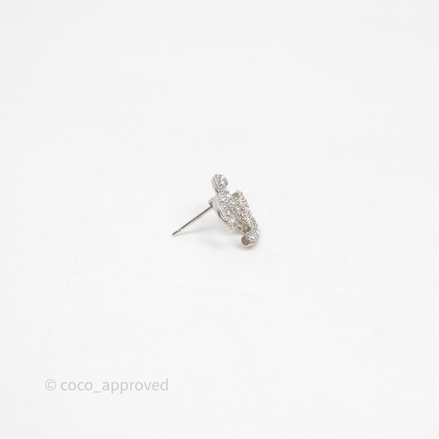 Chanel Crystals CC Earrings Silver Tone 21V