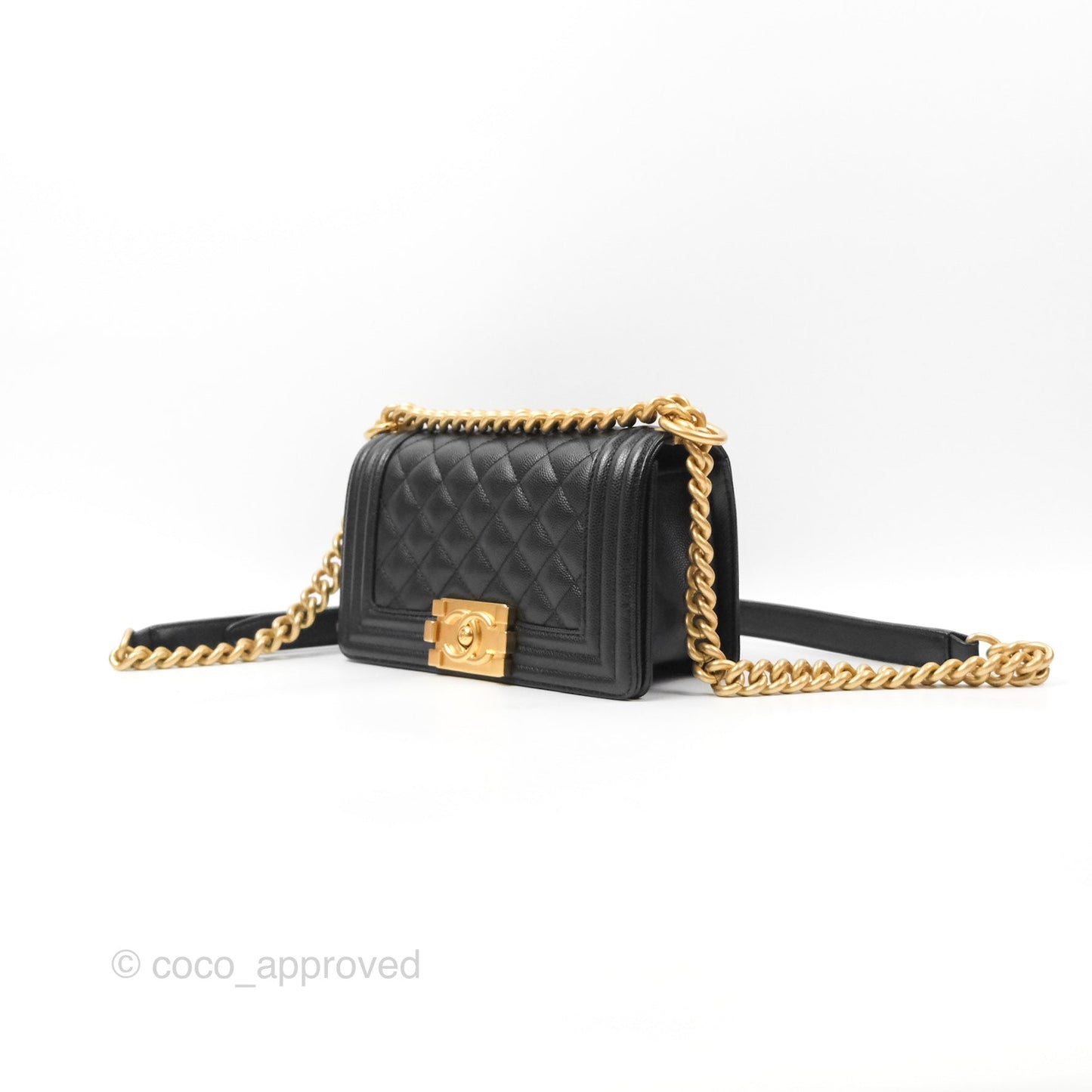 Chanel Small Quilted Boy Black Caviar Gold Hardware