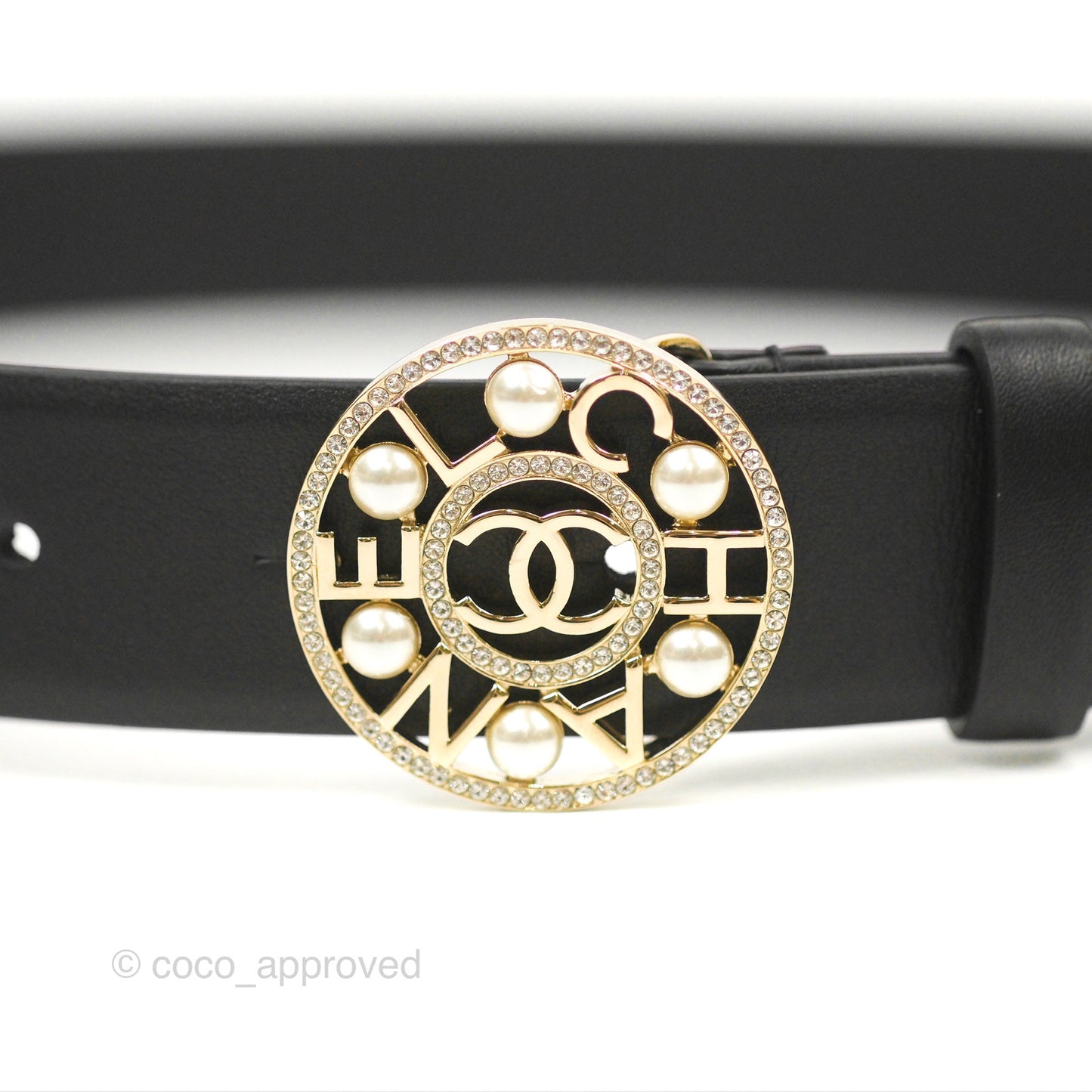 Chanel Round Pearl CC Crystal Belt Black 20B Size 75 20B