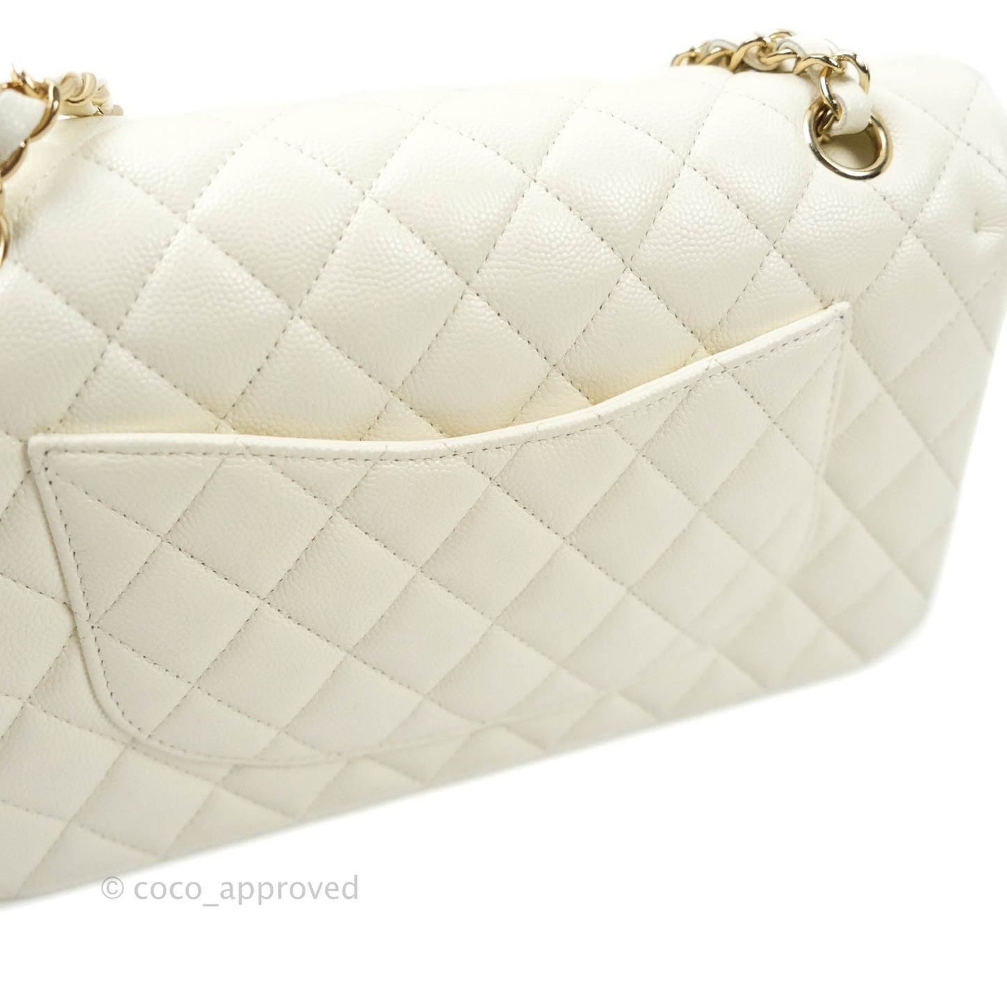 Chanel Classic M/L Medium Double Flap Ivory White Caviar Gold Hardware