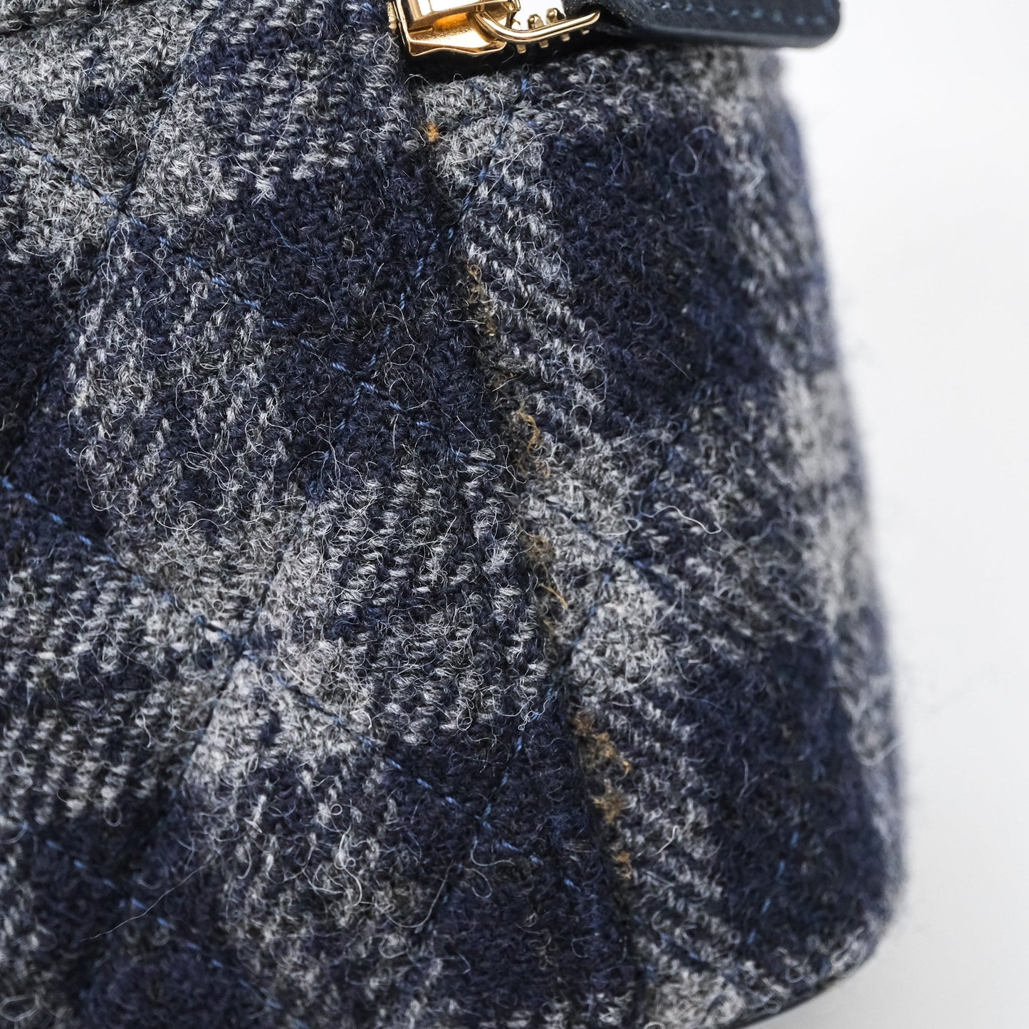 Chanel Vanity With Chain Navy Tweed Plaid Gold Hardware