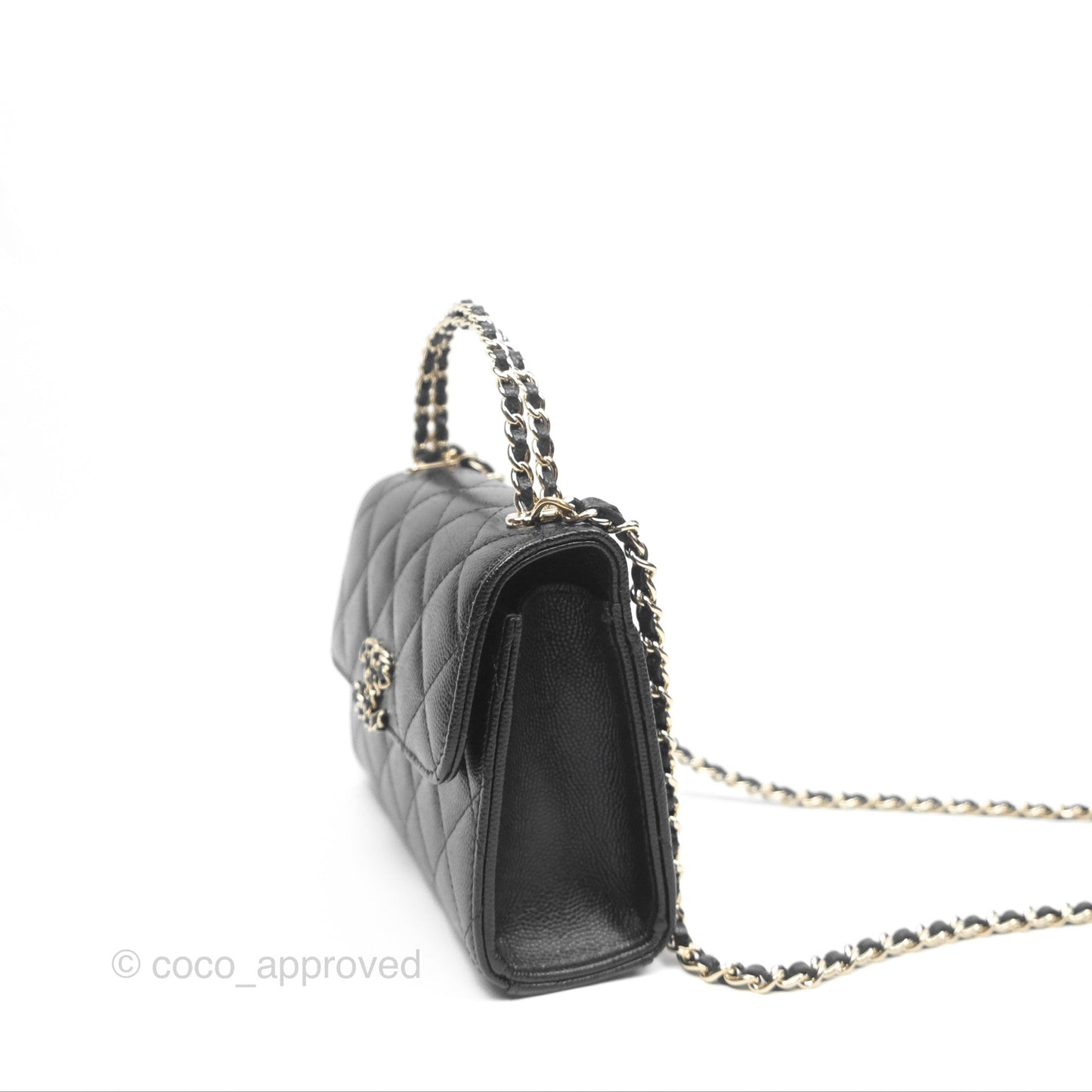 Chanel Kelly Clutch With Chain Black Caviar Gold Hardware
