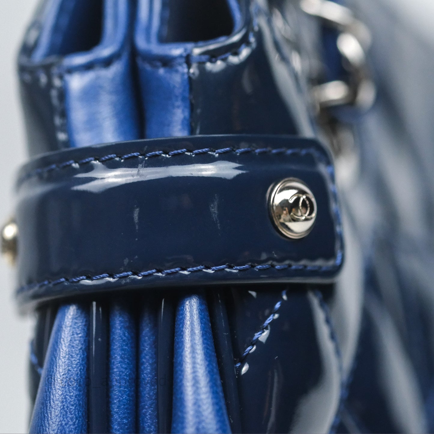 Chanel Quilted Bowling Tote Royal Blue Patent Silver Hardware