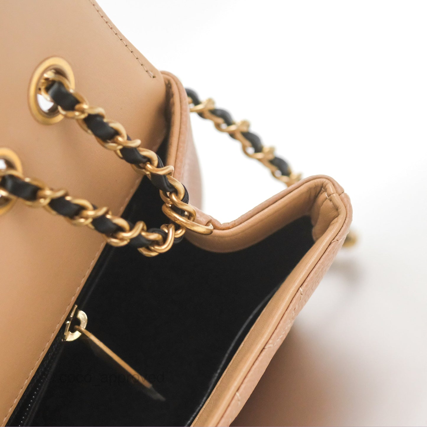 Chanel Quilted Small CC Filigree Flap Beige Black Caviar