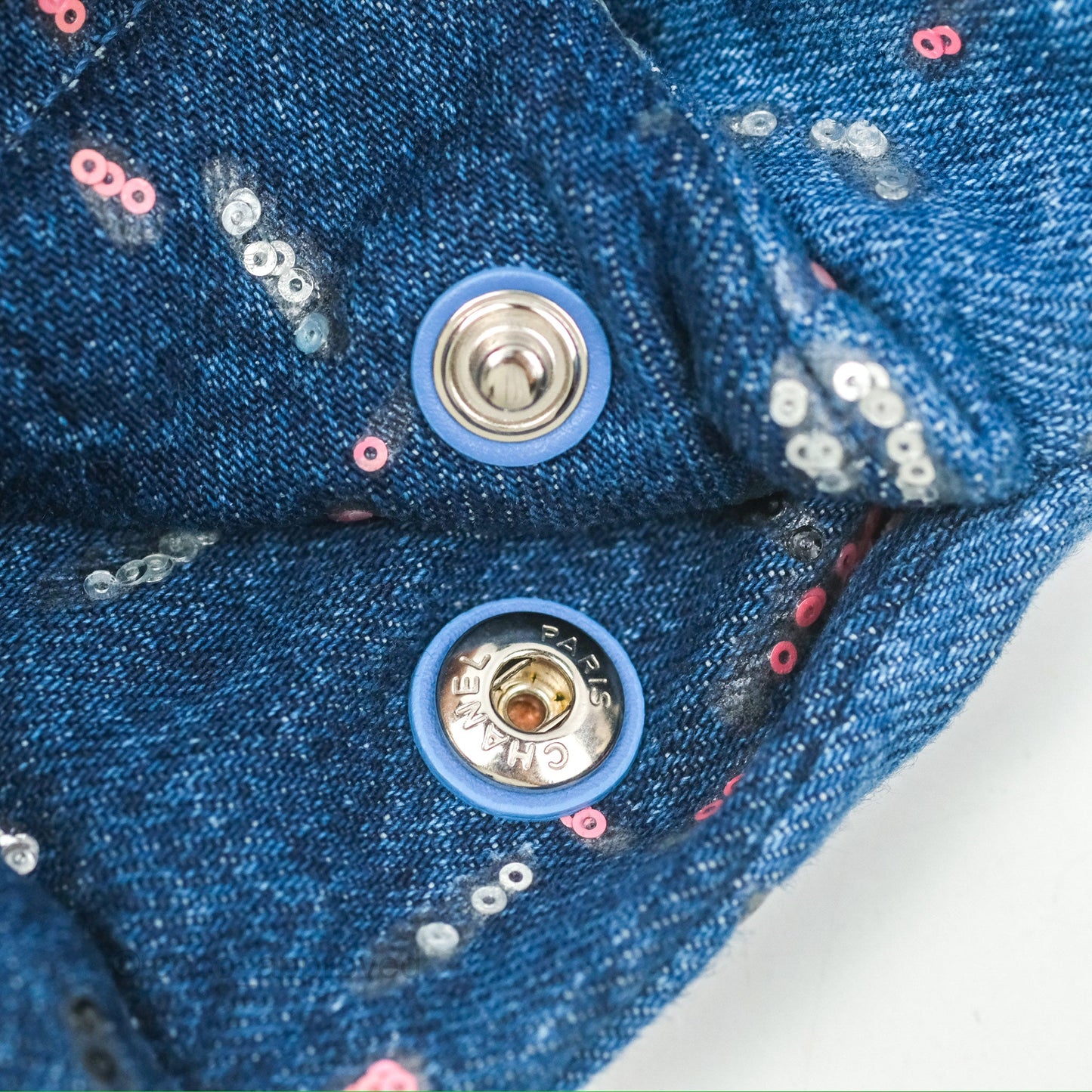 Chanel 22 Medium Denim Sequins Aged Silver Hardware