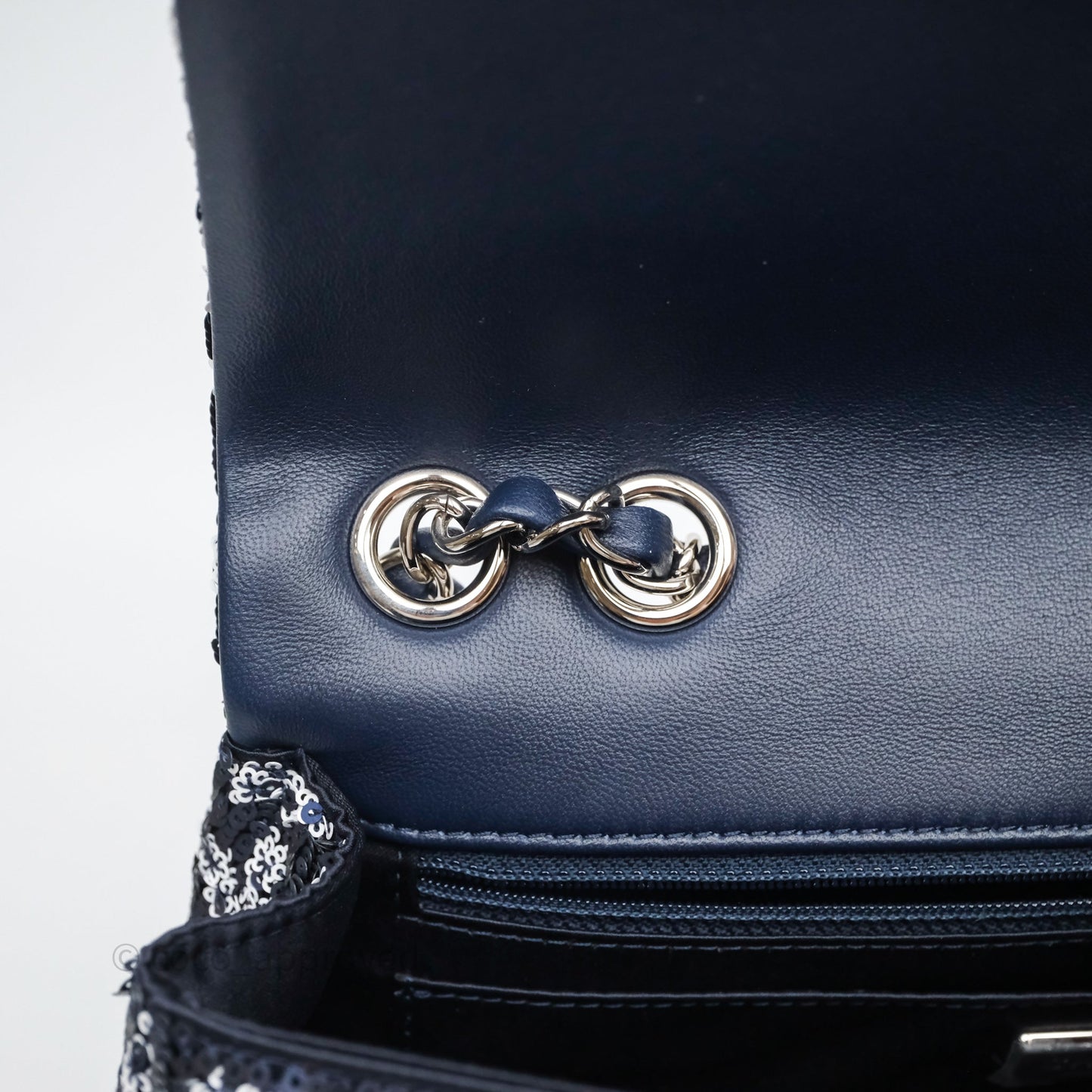 Chanel Medium CC Sequins Flap Bag White/ Navy Silver Hardware 19P