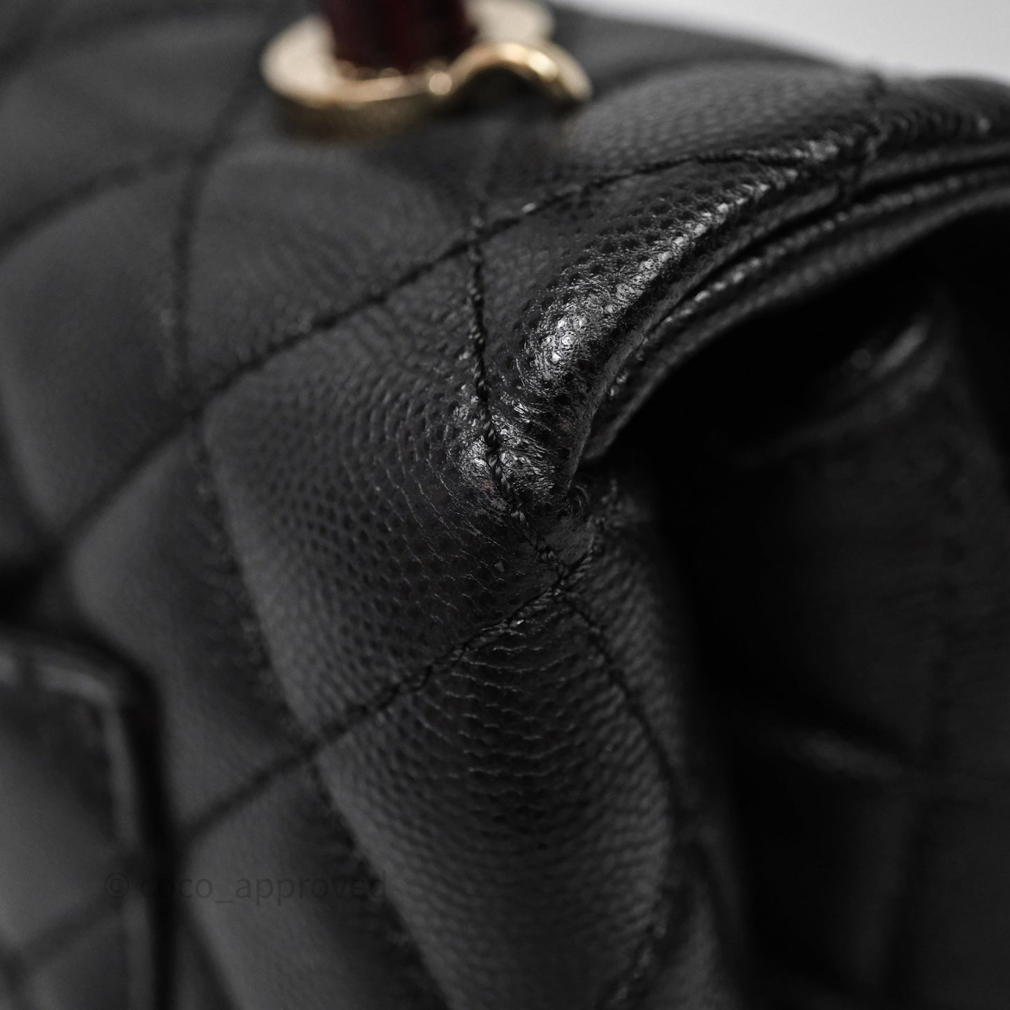 Chanel Small Coco Handle Quilted Black Caviar Aged Gold Hardware Lizard Handle