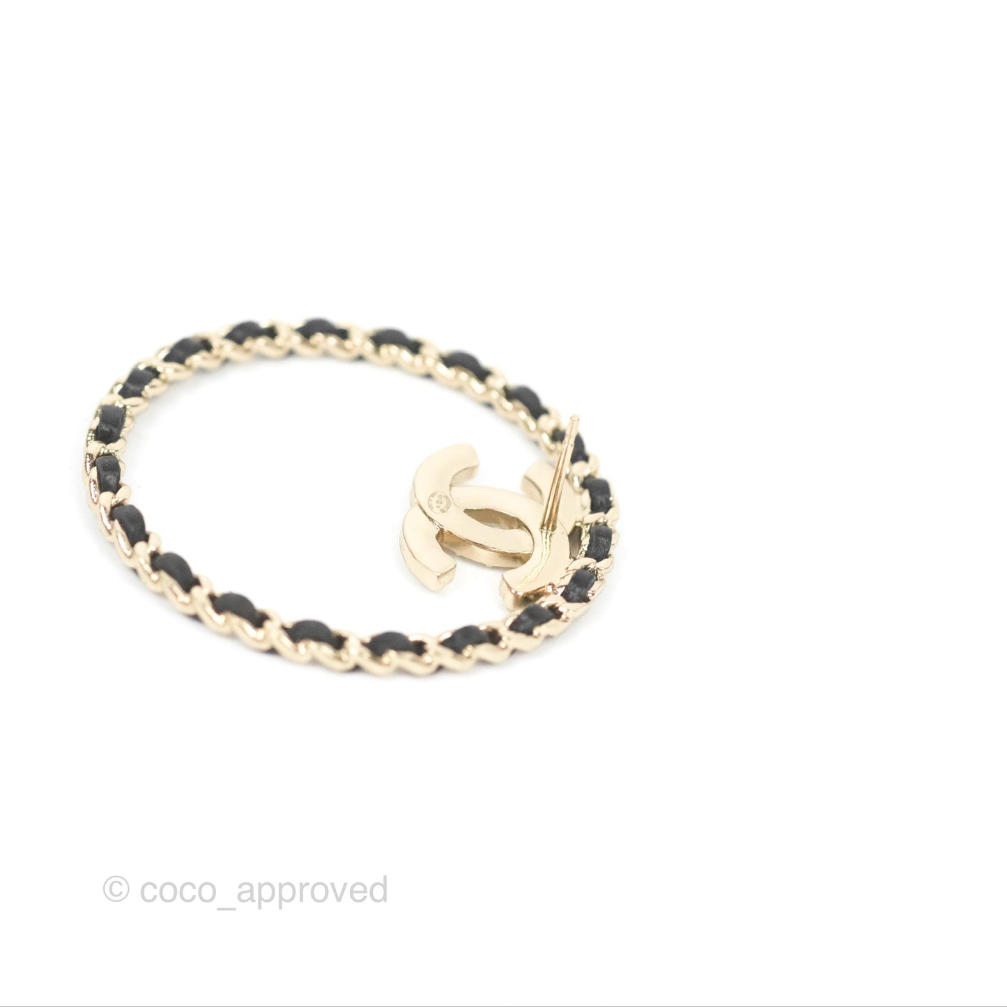 Chanel CC Crystal Round Woven Chain Earrings Gold Tone 22B